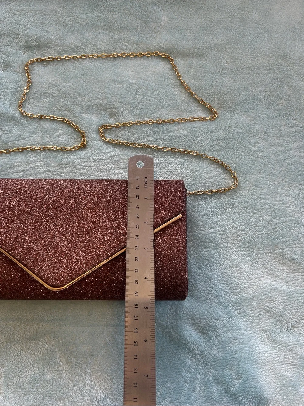 Glitter Envelope Clutch/Crossbody — Sparkling Bronze with Gold Trim